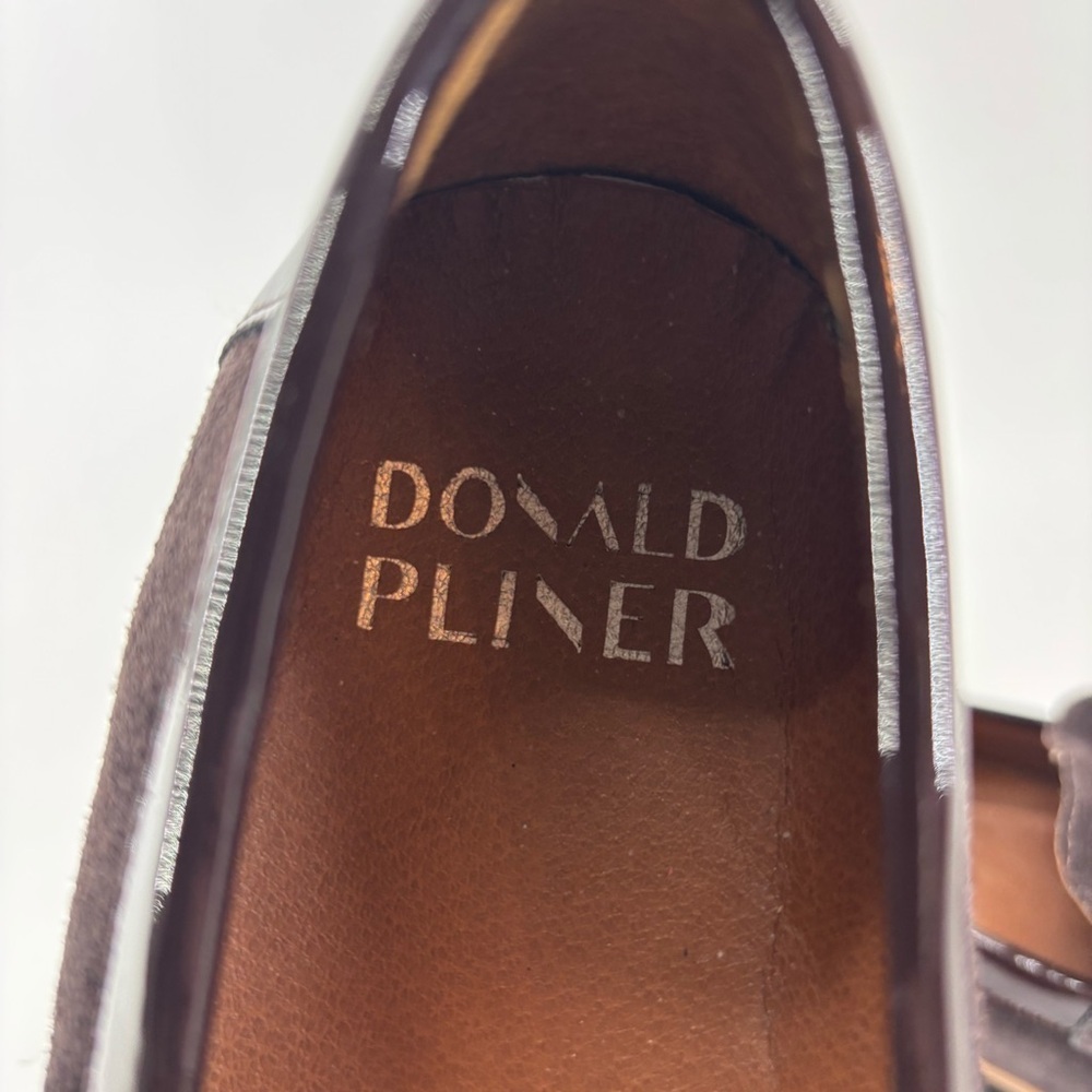 Donald Pliner Clio loafers brown suede patent leather 6.5 chunky heel 90s - Picture 7 of 12